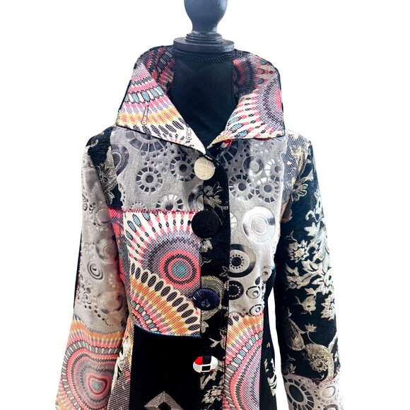 Adore Women L Statement Embroidery Patchwork Button Jacket Multicolor Boho Artsy - Picture 2 of 13